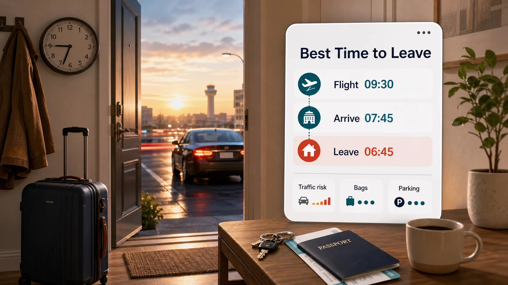 Best time to leave for the airport calculator working back from your flight departure time
