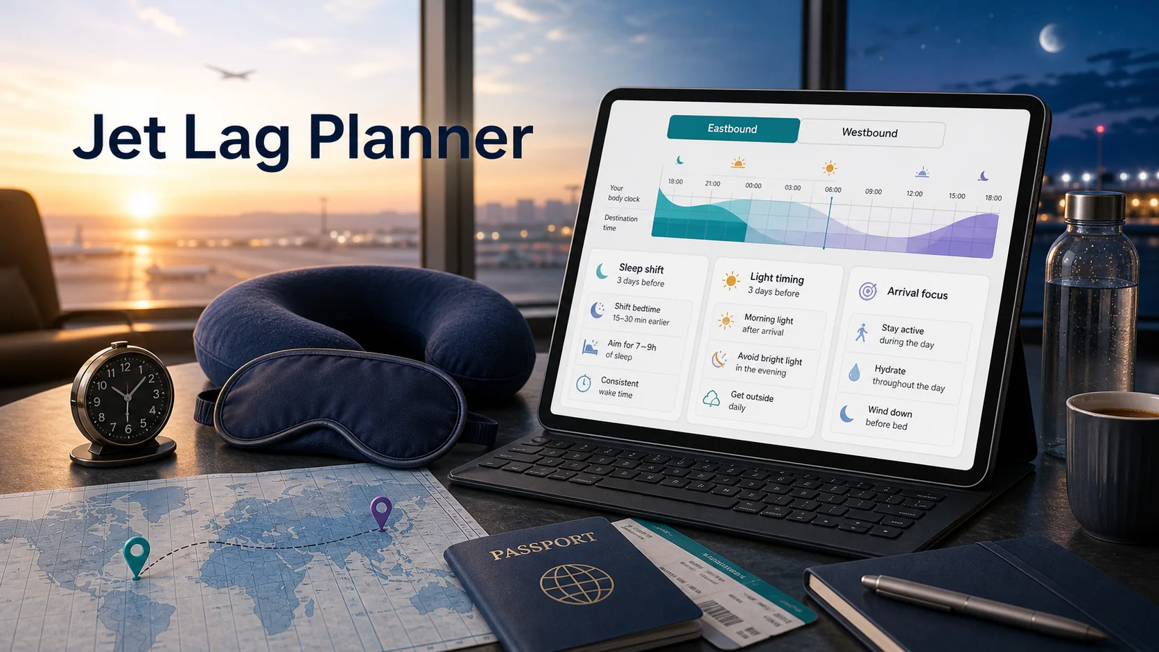 Jet lag planner tool to reduce jet lag on long-haul flights