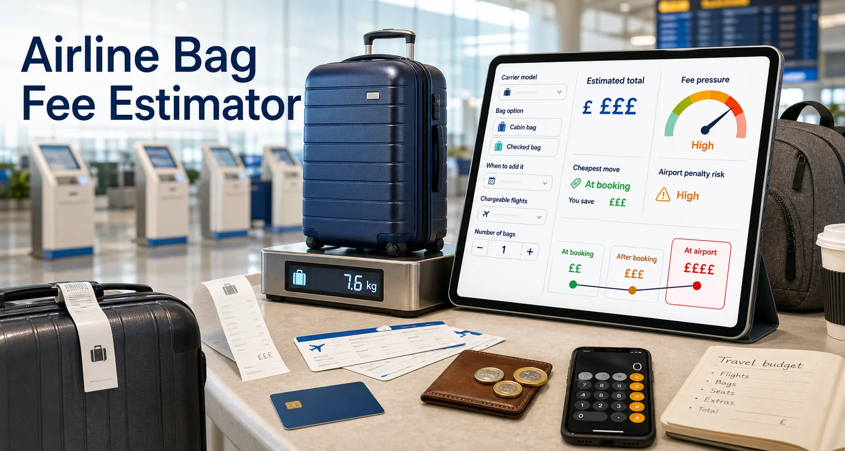 Airline bag fee estimator tool for checked and carry-on baggage charges