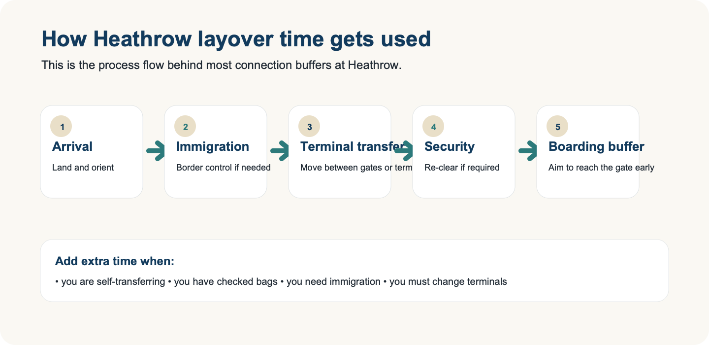 Diagram of the steps that affect Heathrow layover timing