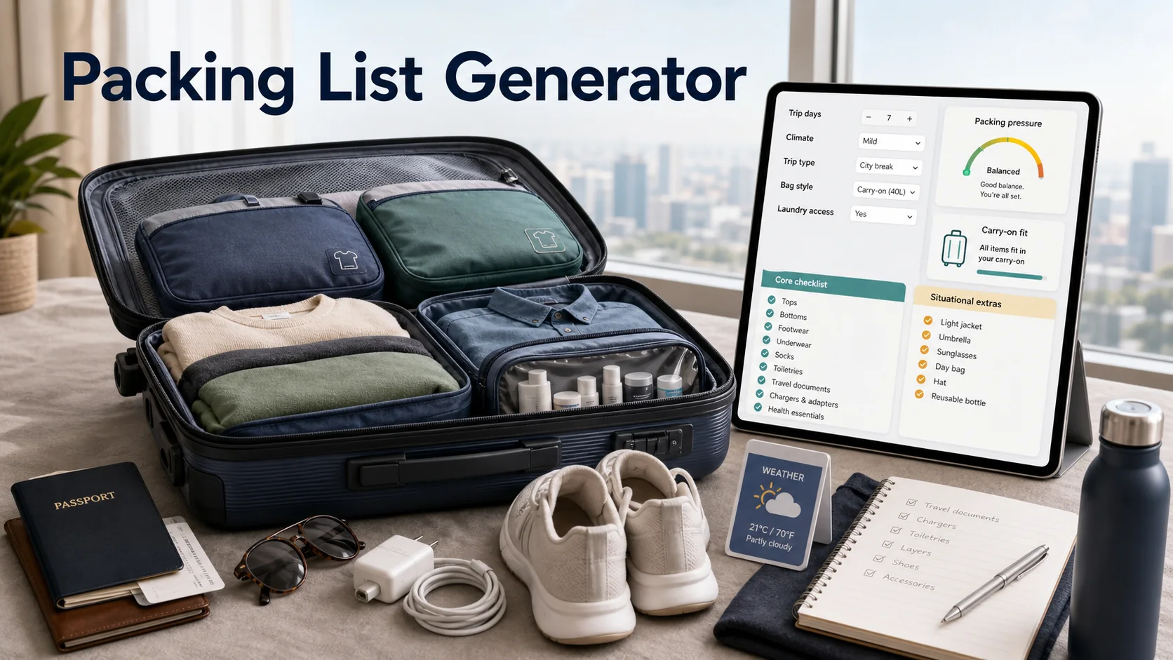 Packing list generator tool for trips and flights