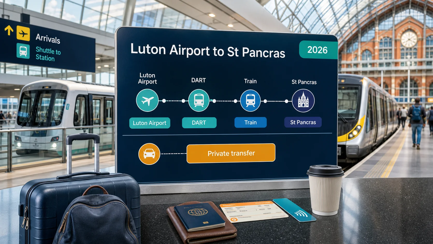 Luton Airport Express train and DART shuttle to St Pancras