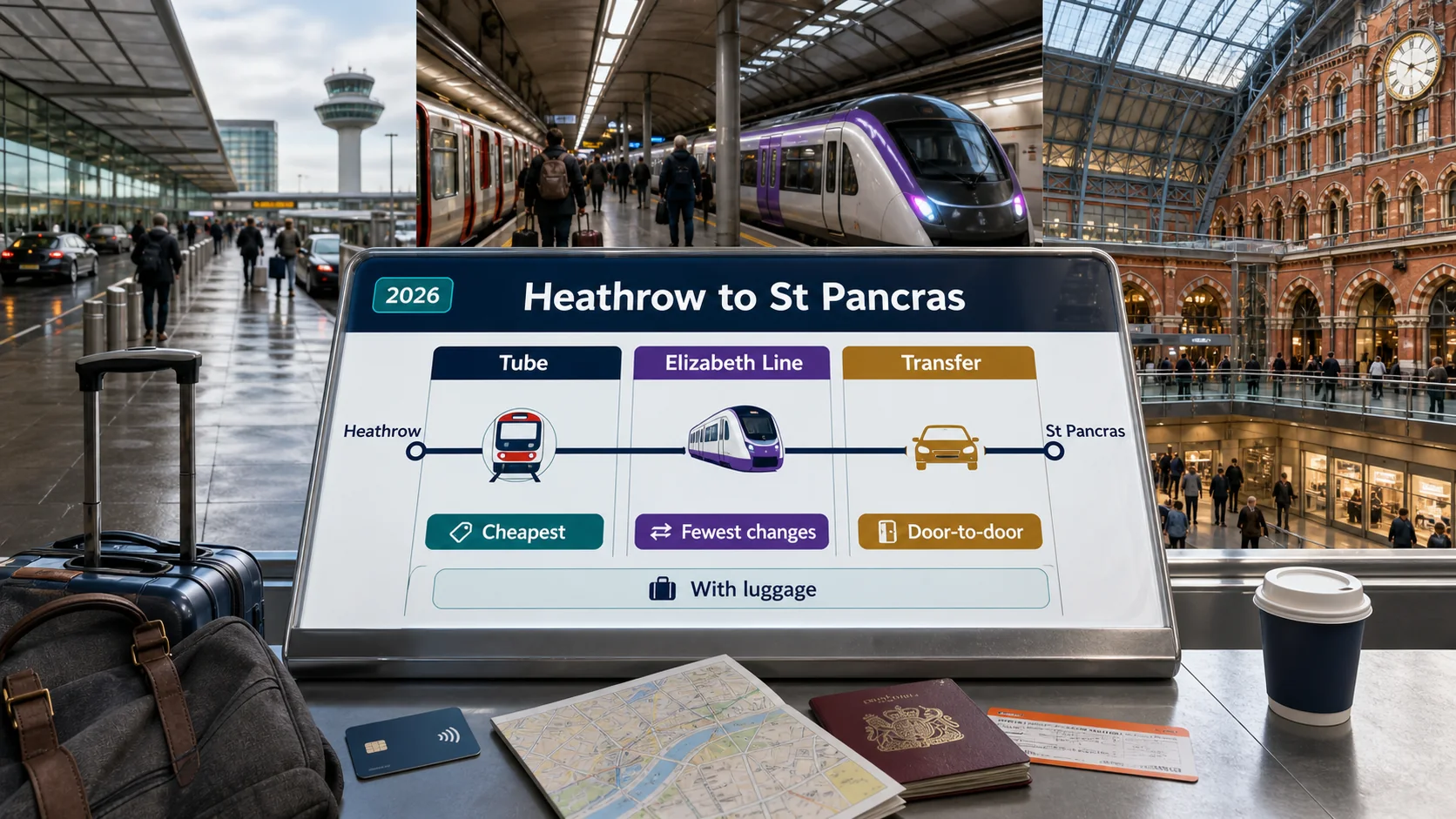 Piccadilly line tube and Elizabeth line to St Pancras from Heathrow